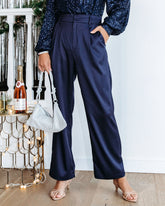 Live A Little Pocketed Wide Leg Pants - Navy